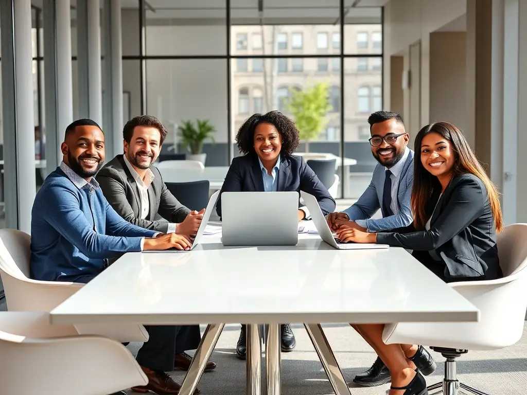 A professional photograph showcasing a diverse group of individuals collaborating in a modern office setting, symbolizing the partnership opportunities with jbo竟博. The image should convey teamwork, innovation, and a shared vision for success in the electronic gaming industry.